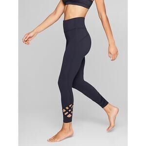 Athleta Navy Blue Sublime High Rise Strappy Lattice Calf 7/8 Yoga Legging Size S